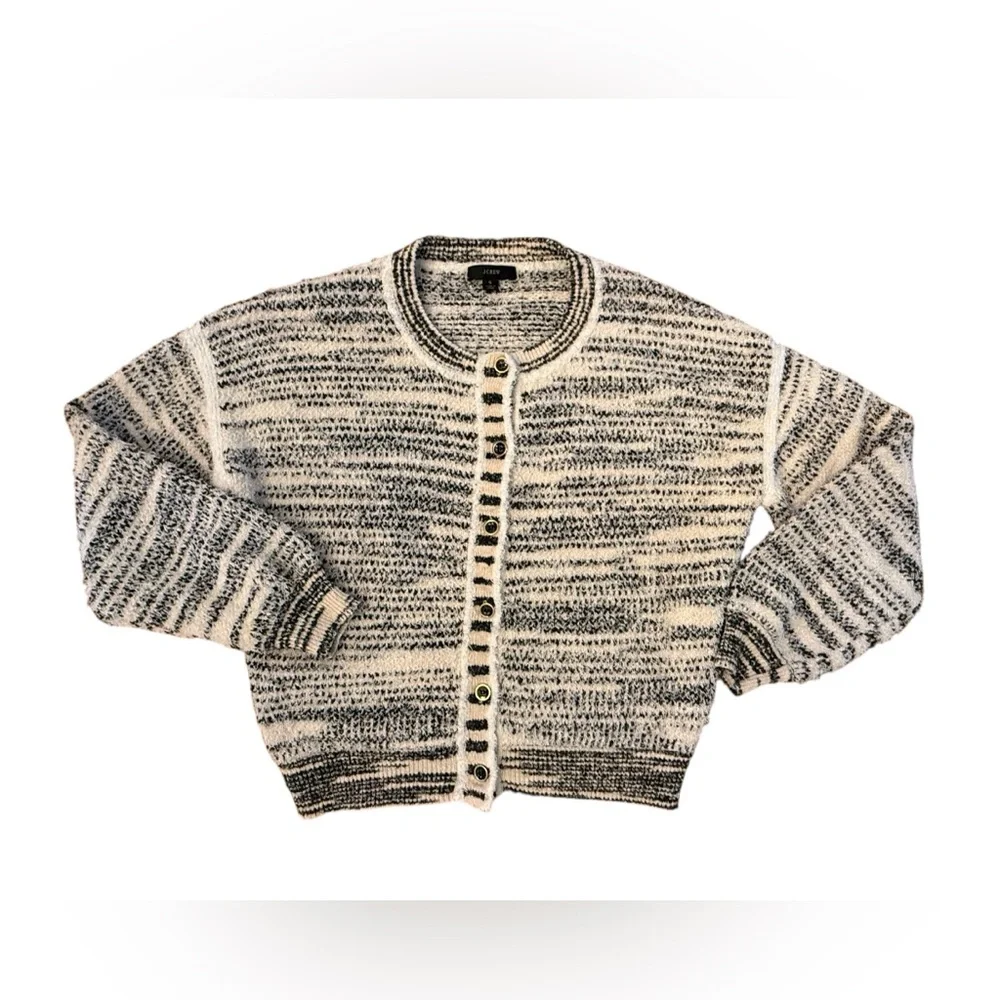 J. Crew Space Dyed Cream and Black Cardigan Classic Quiet Luxury Small